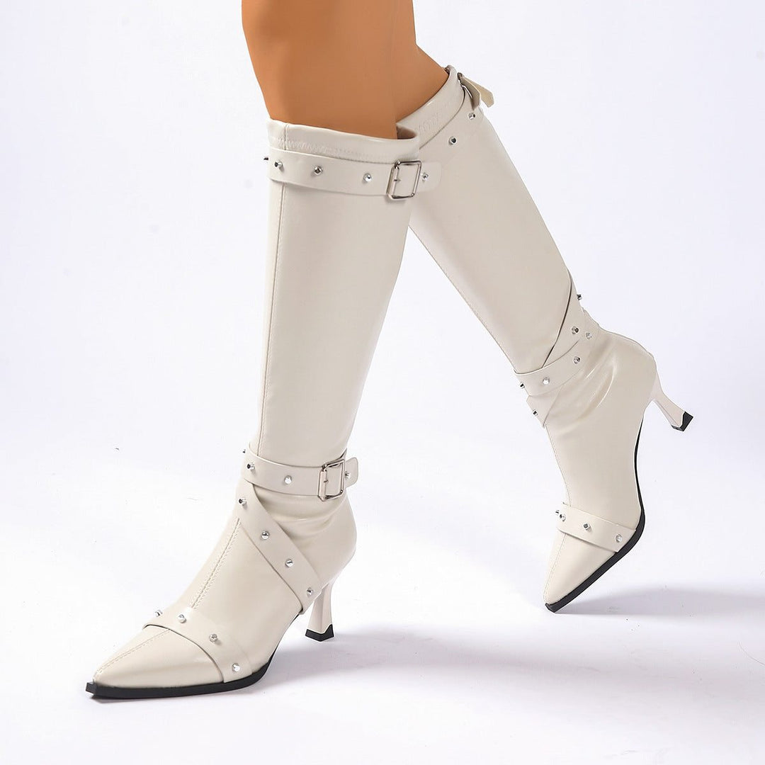 Maxine | Studded Knee-High Heeled Boots with Pointed Toe for Women