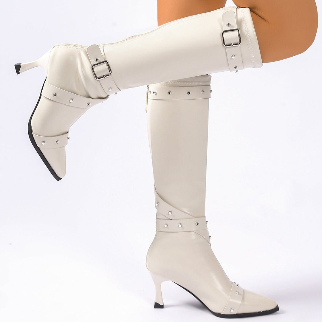 Maxine | Studded Knee-High Heeled Boots with Pointed Toe for Women