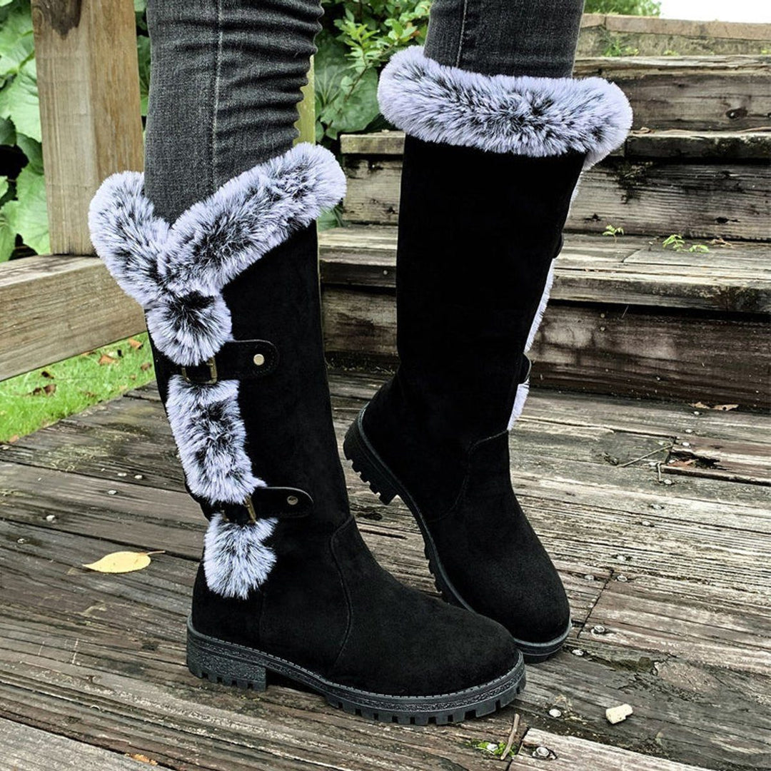 Morgance | Faux Suede Knee High Boots with Fur Trim for Women