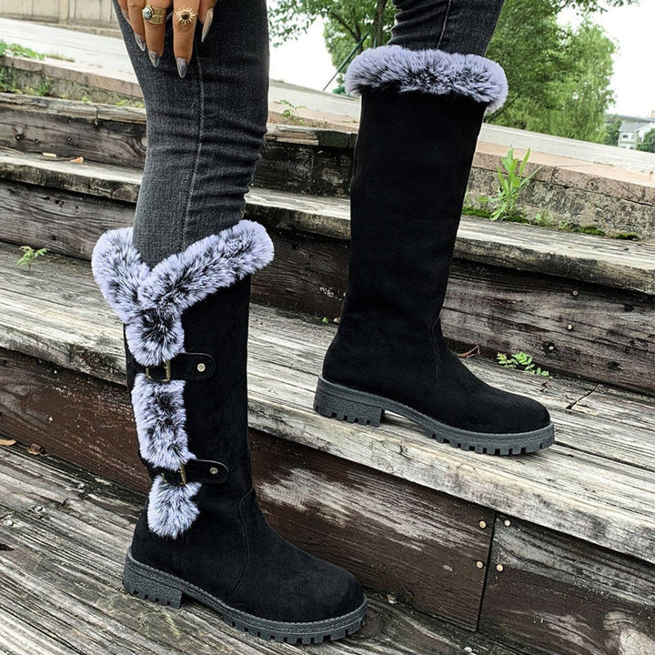 Morgance | Faux Suede Knee High Boots with Fur Trim for Women
