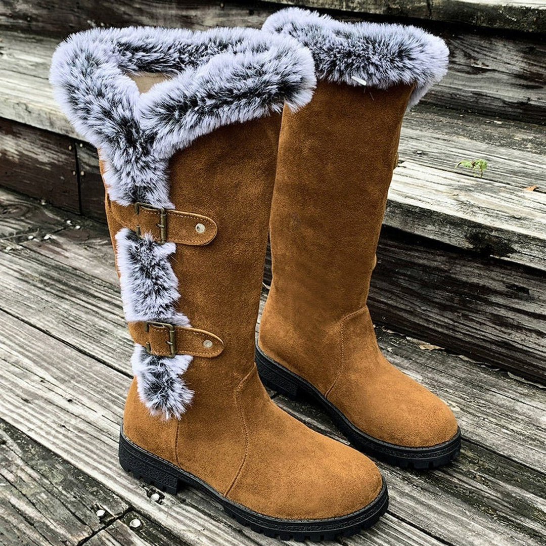 Morgance | Faux Suede Knee High Boots with Fur Trim for Women