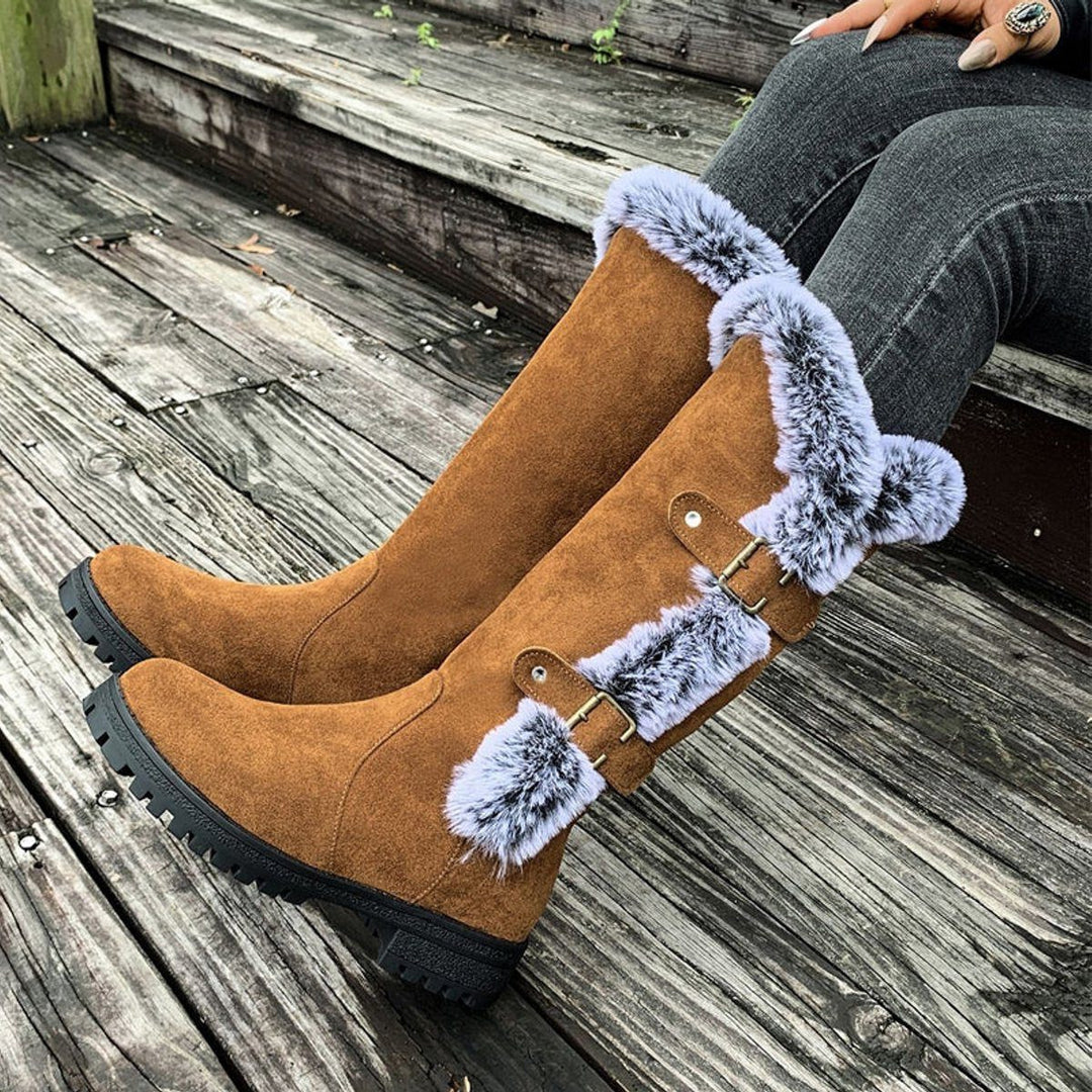 Morgance | Faux Suede Knee High Boots with Fur Trim for Women