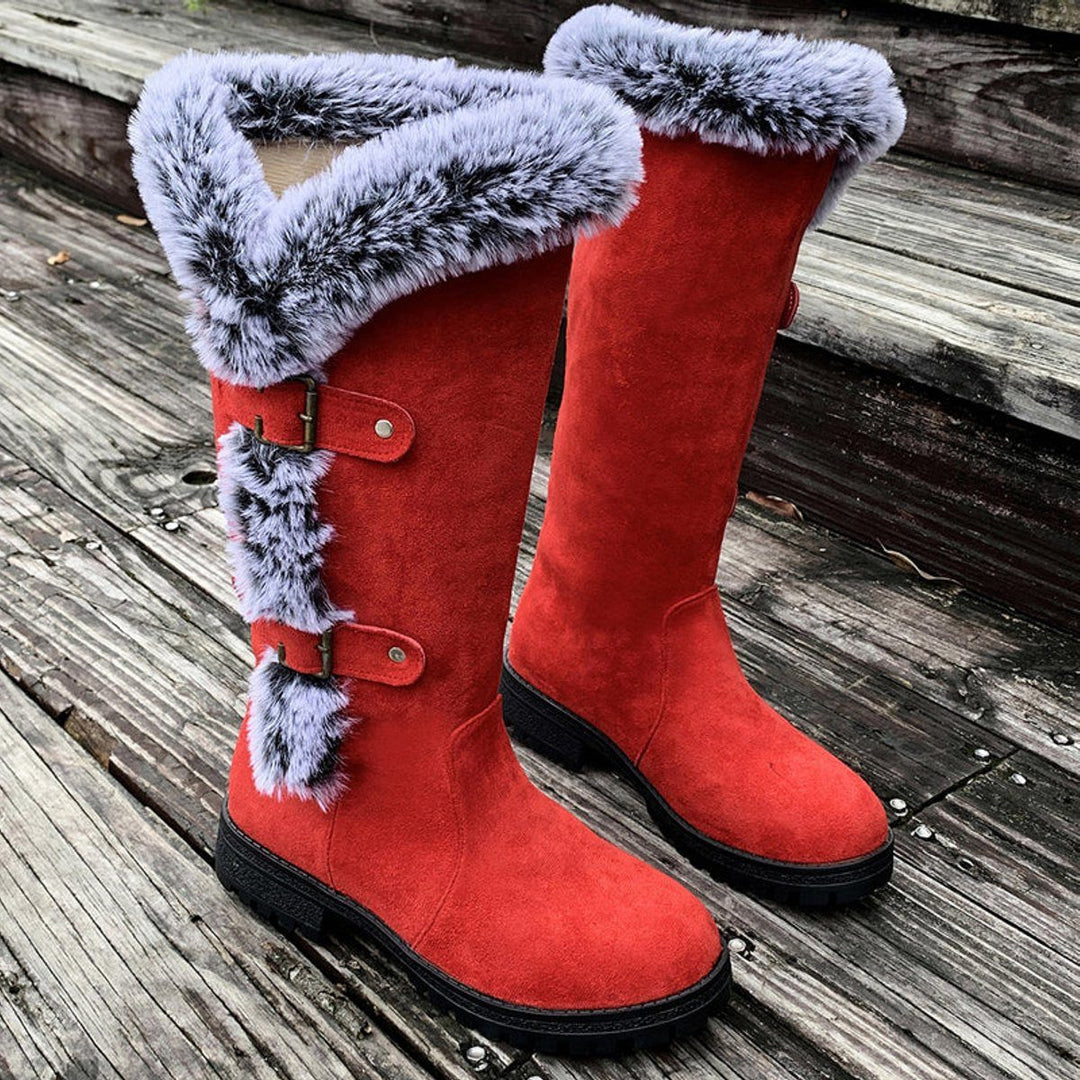 Morgance | Faux Suede Knee High Boots with Fur Trim for Women