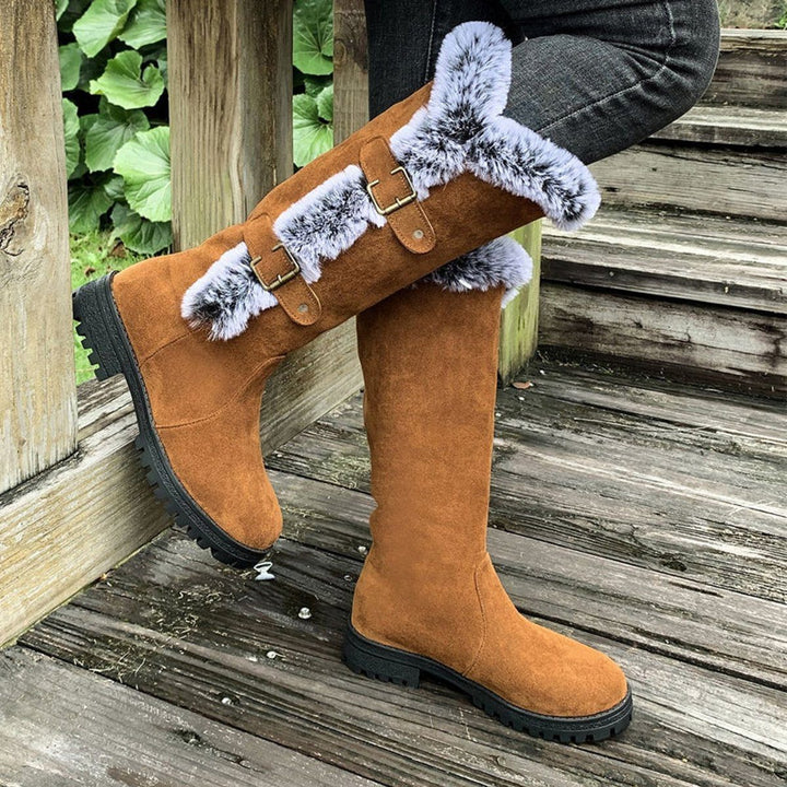 Morgance | Faux Suede Knee High Boots with Fur Trim for Women