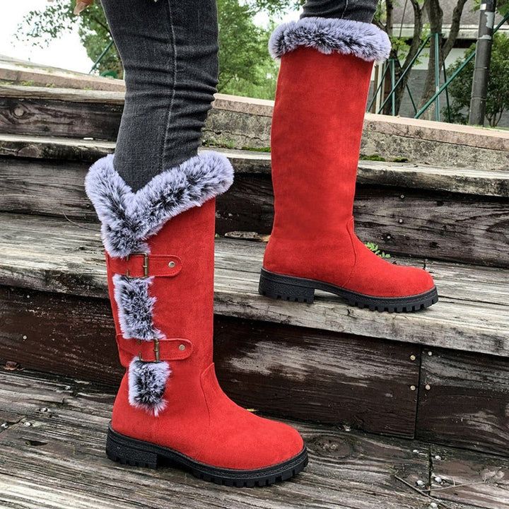 Morgance | Faux Suede Knee High Boots with Fur Trim for Women