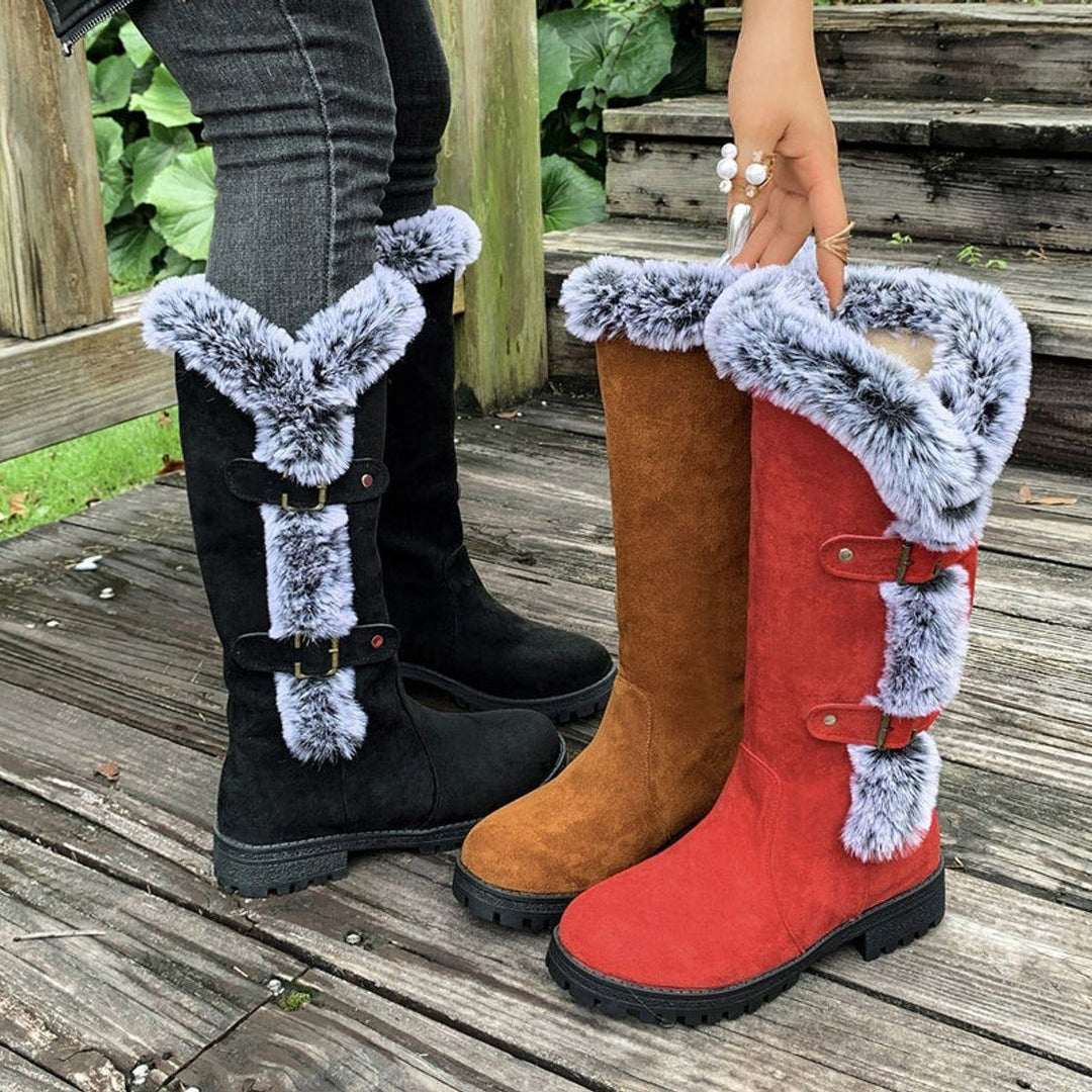 Morgance | Faux Suede Knee High Boots with Fur Trim for Women
