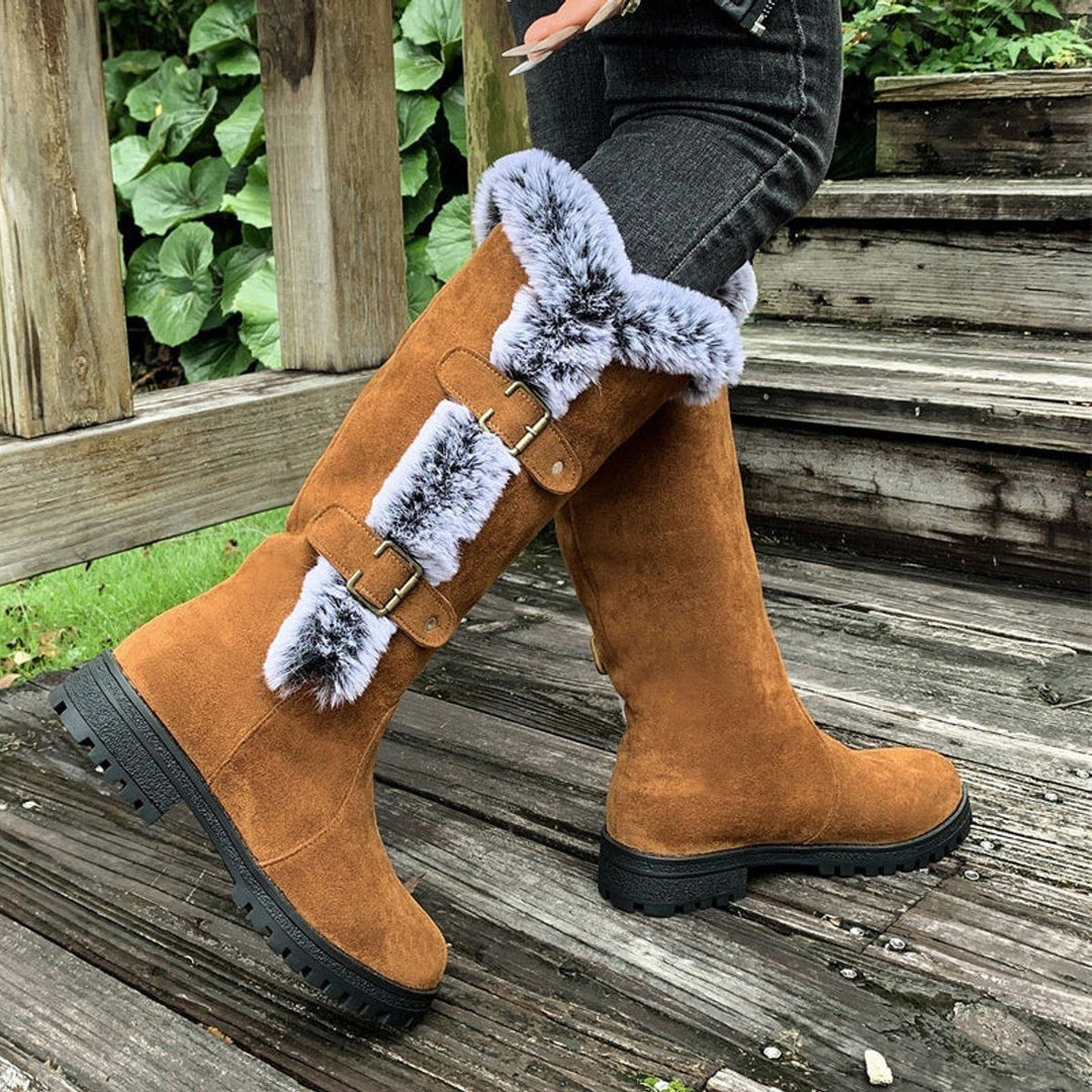 Morgance | Faux Suede Knee High Boots with Fur Trim for Women