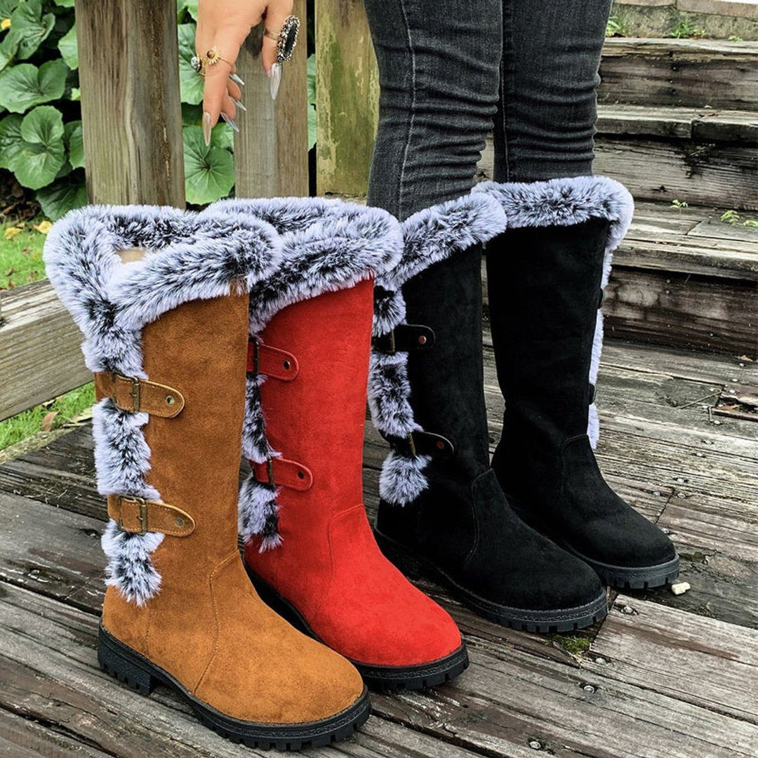 Morgance | Faux Suede Knee High Boots with Fur Trim for Women