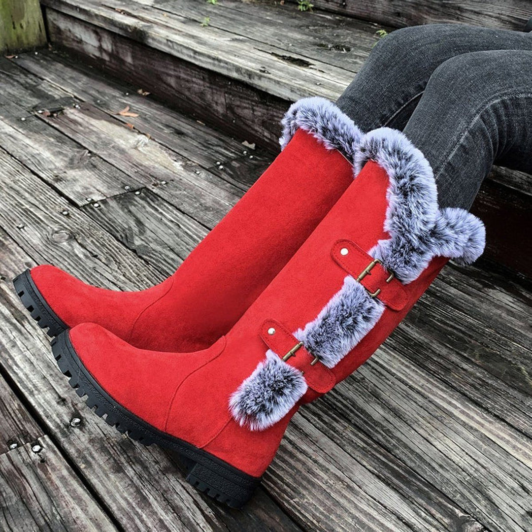 Morgance | Faux Suede Knee High Boots with Fur Trim for Women