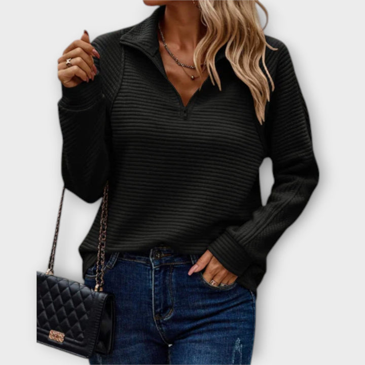 Chrystah | Women's Ribbed Quarter-Zip Collared Sweater