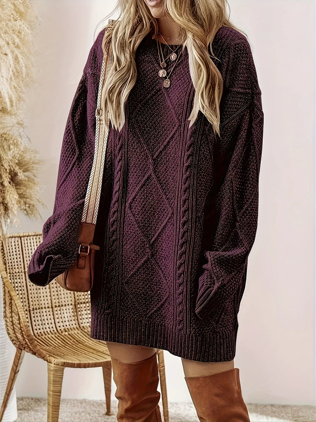 Nancy | Women's Oversized Cable Knit Sweater Dress