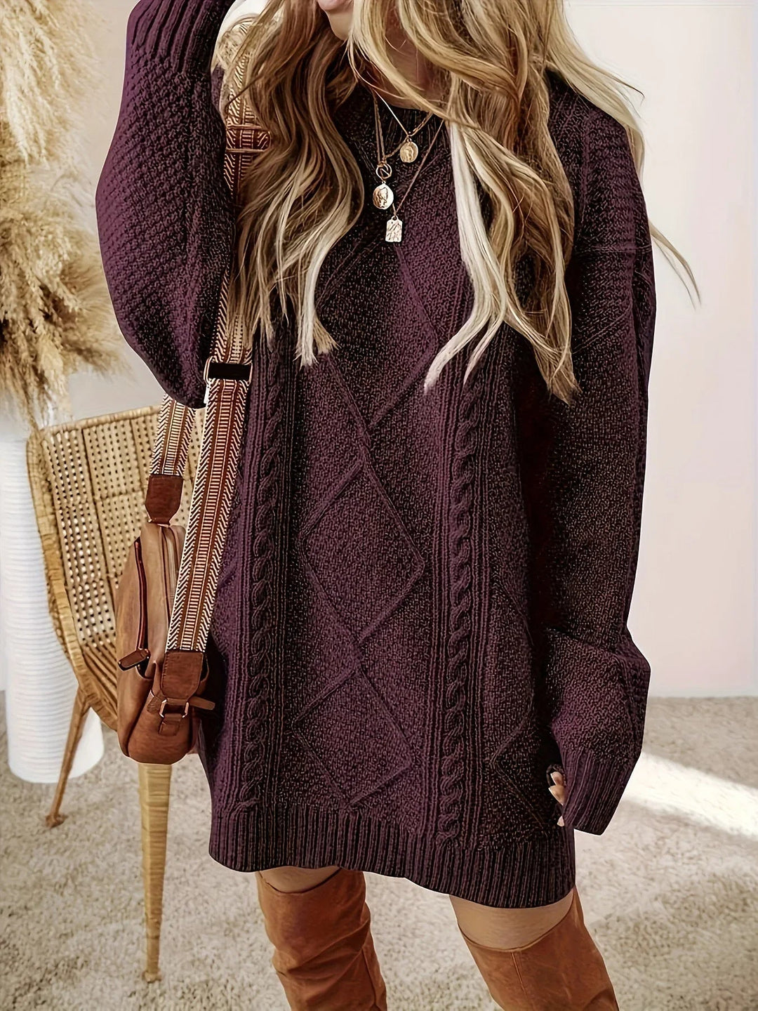 Nancy | Women's Oversized Cable Knit Sweater Dress