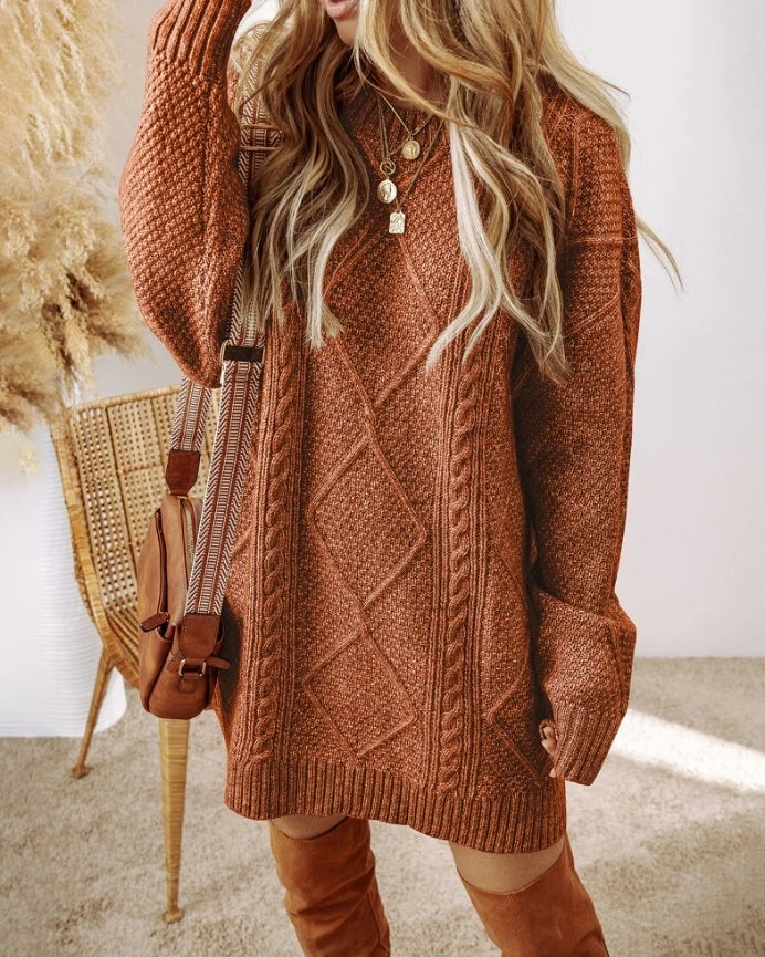Nancy | Women's Oversized Cable Knit Sweater Dress