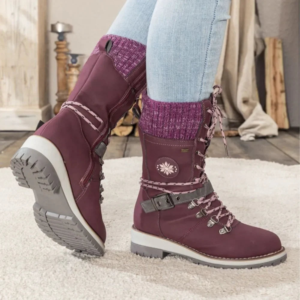 Wren | Women's Lace-Up Mid-Calf Combat Winter Boots with Knit Cuff