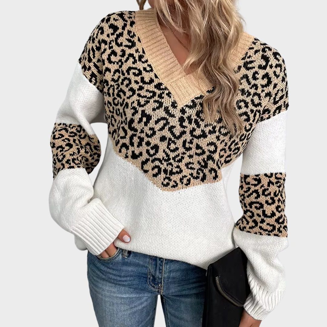 Odelia | Leopard Print Sweater with V-Neck for Women