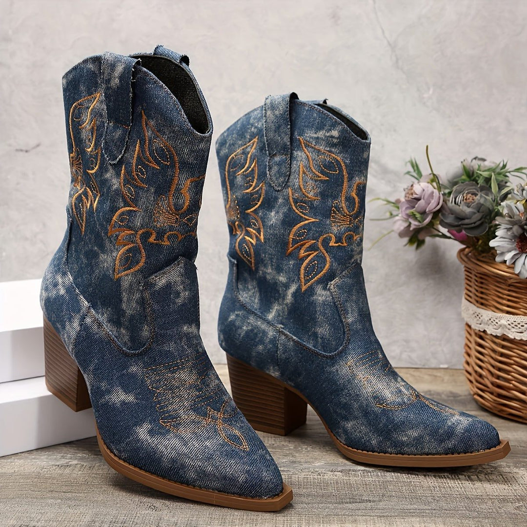 Orla | Western Block Heel Cowboy Boots with Embroidery for Women