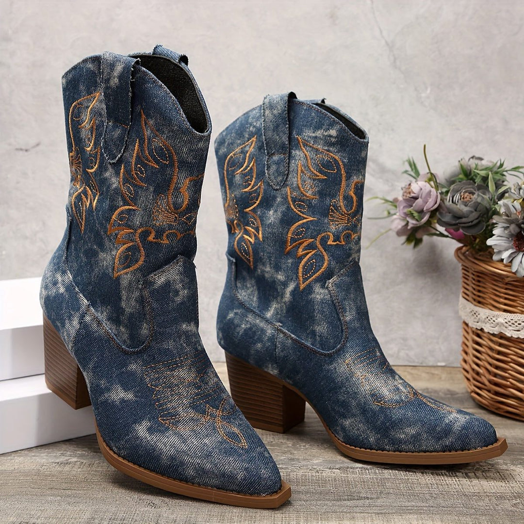 Orla | Western Block Heel Cowboy Boots with Embroidery for Women