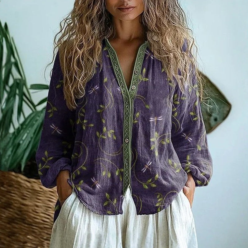Petra | Embroidered Blouse with V-Neck and Long Sleeves for Women