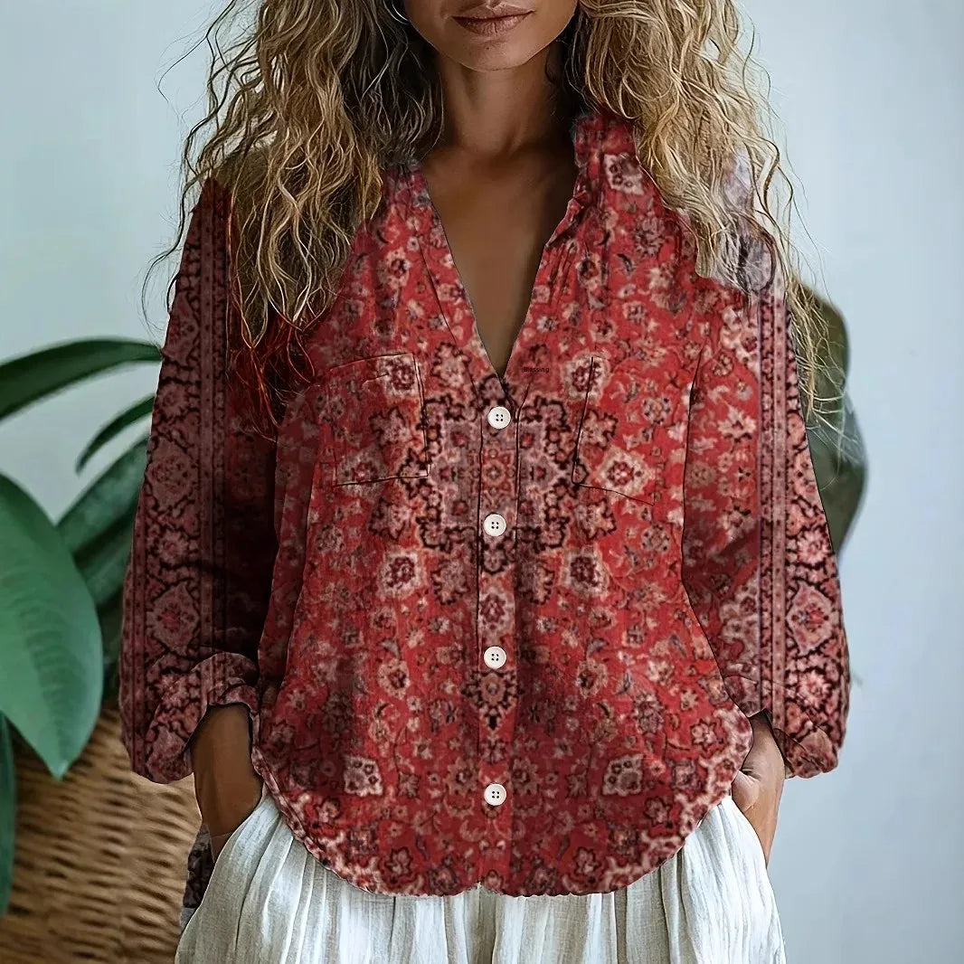 Petra | Embroidered Blouse with V-Neck and Long Sleeves for Women