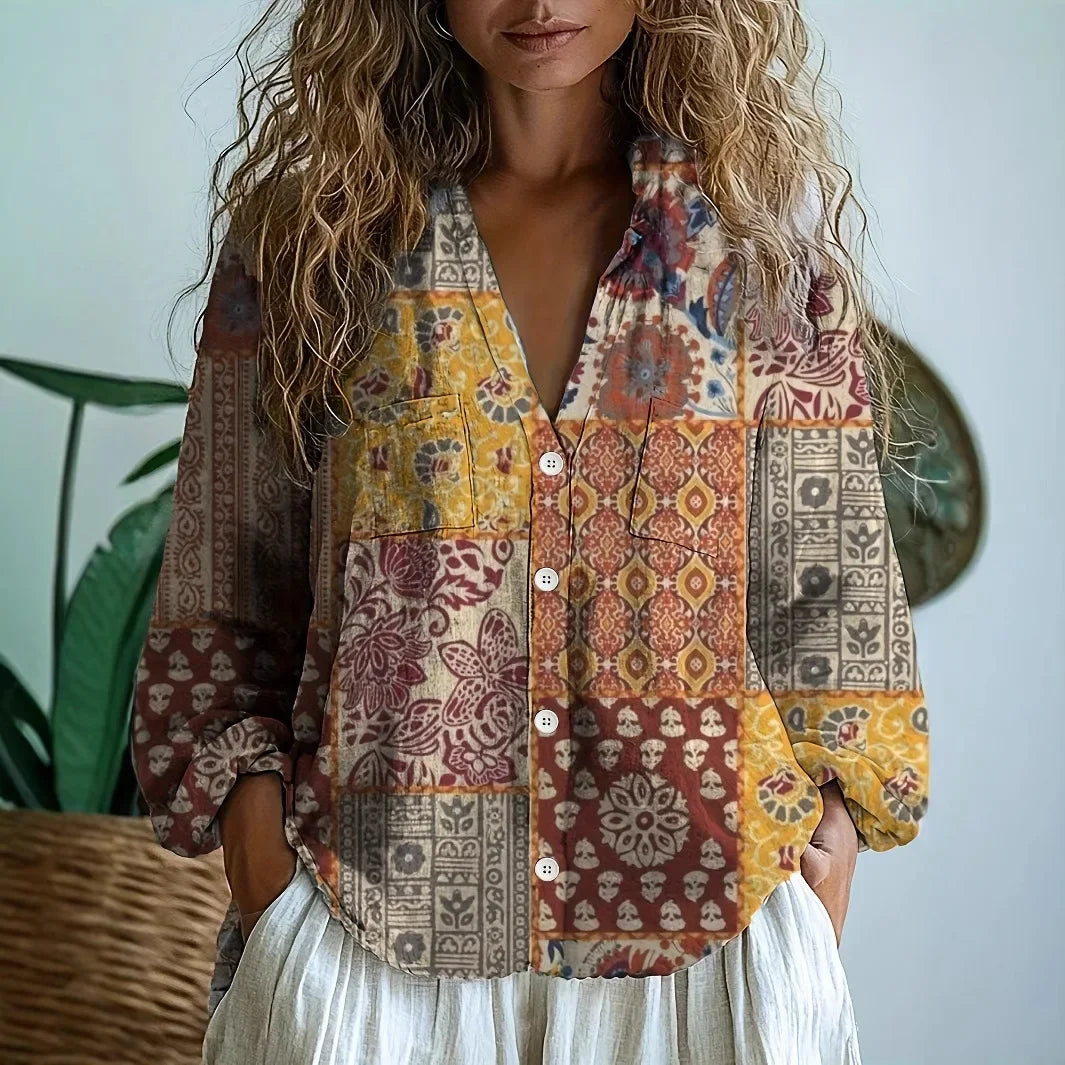 Petra | Embroidered Blouse with V-Neck and Long Sleeves for Women