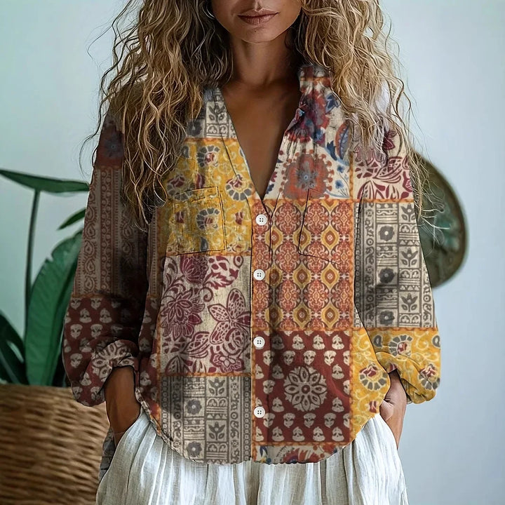 Petra | Embroidered Blouse with V-Neck and Long Sleeves for Women