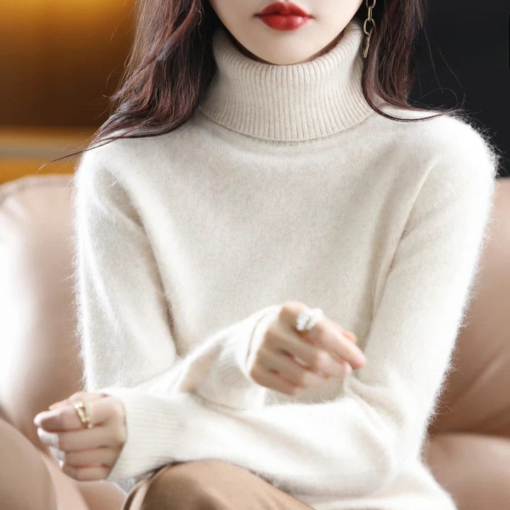 Women's Classic High Neck Sweater – Winter Turtleneck Knit Pullover