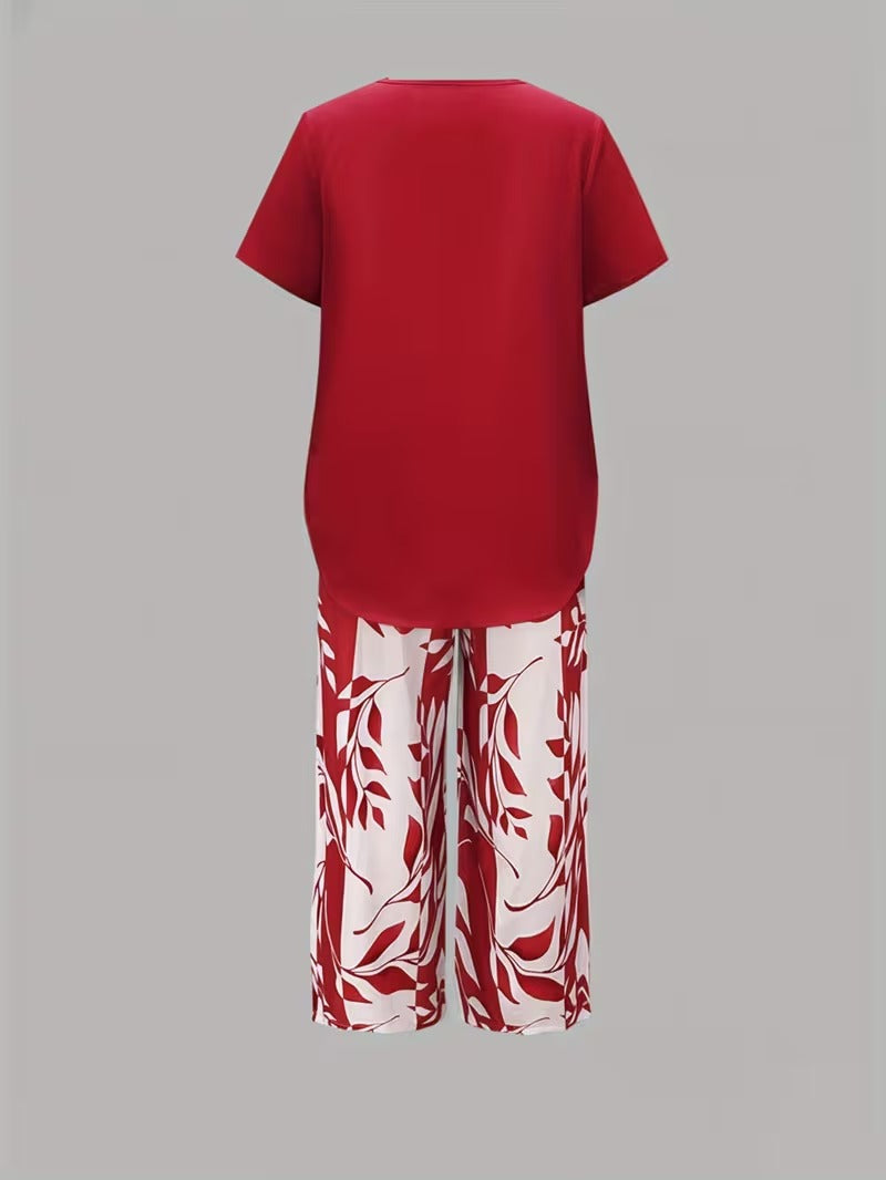 Primrose | Leaf Print Cropped Capri Two-Piece Set for Women