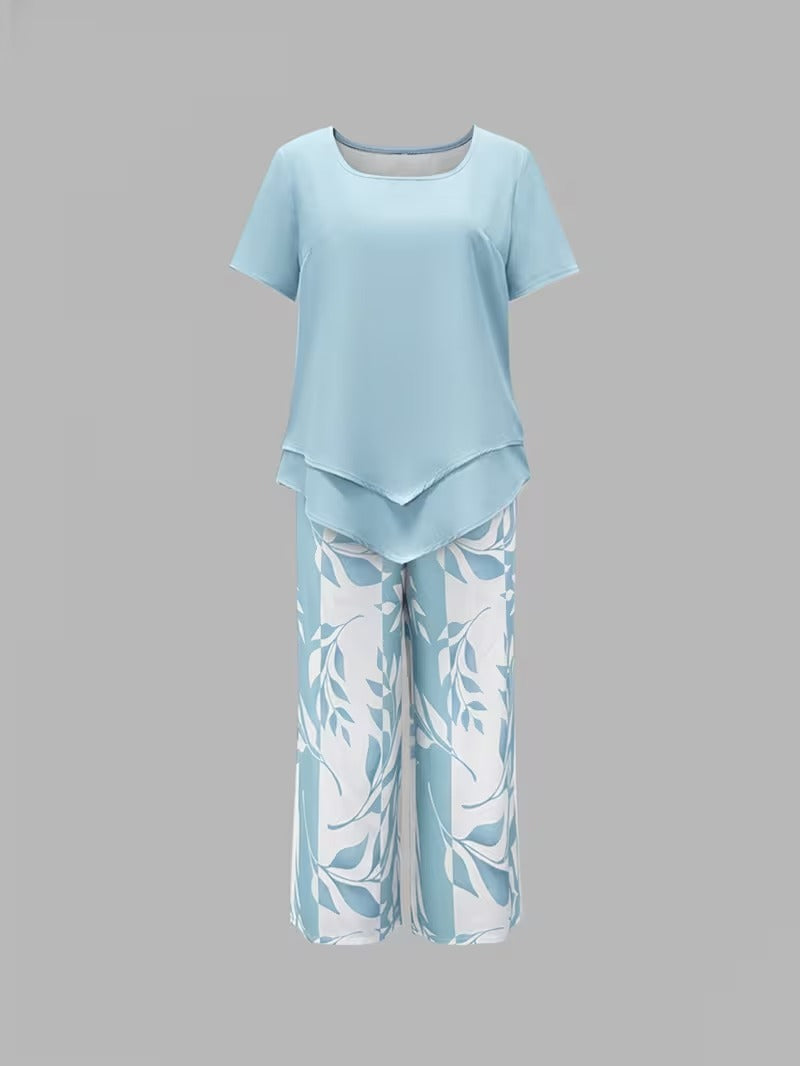Primrose | Leaf Print Cropped Capri Two-Piece Set for Women