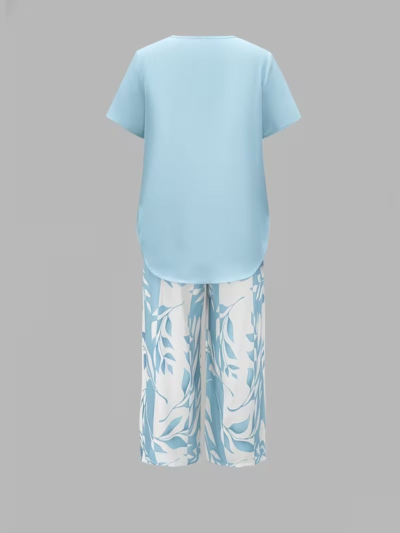 Primrose | Leaf Print Cropped Capri Two-Piece Set for Women