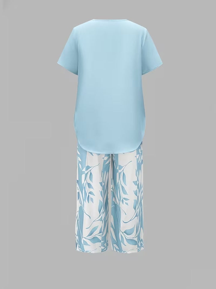 Primrose | Leaf Print Cropped Capri Two-Piece Set for Women