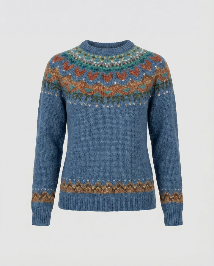 Women's Nordic Icelandic Sweater – Vintage Pattern Crew Neck Pullover