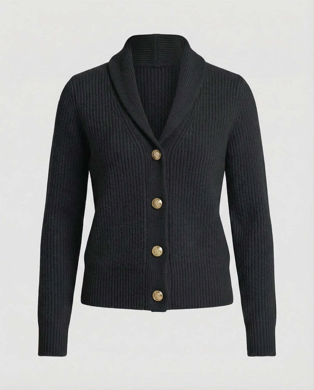 Women's Lapel Collar Knit Cardigan – Button Front Long Sleeve Cardigan