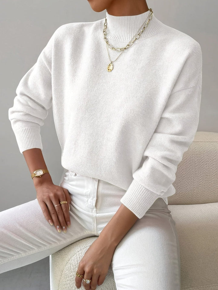Ribbed Knit Sweater with Roll Neck for Women