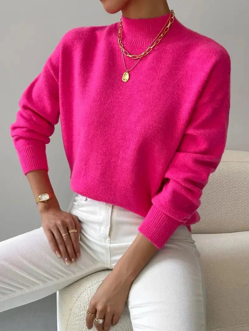 Ribbed Knit Sweater with Roll Neck for Women