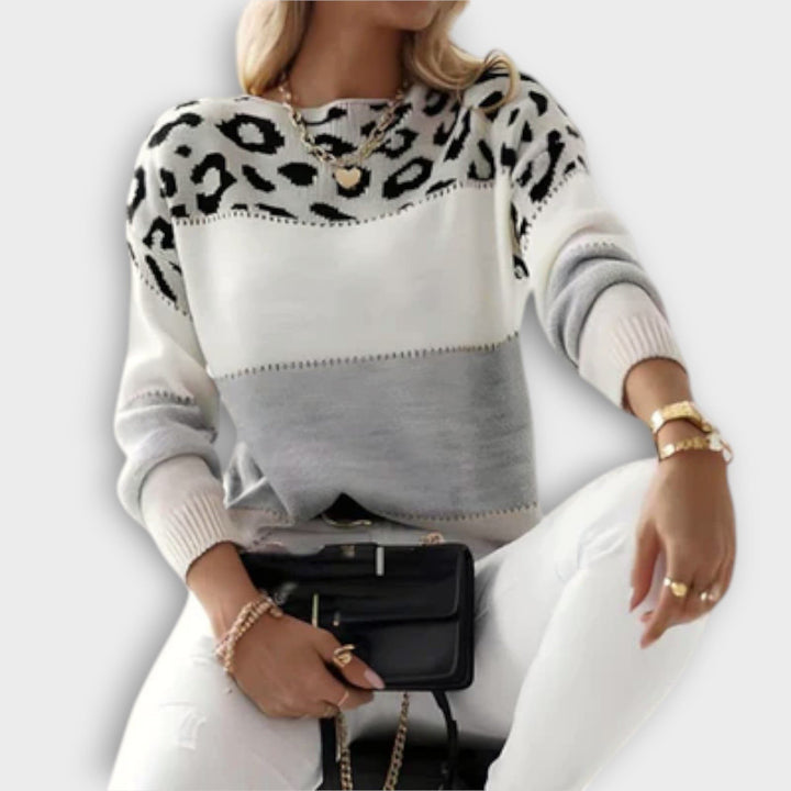 Saffron | Leopard Print Sweater with Crew Neck for Women