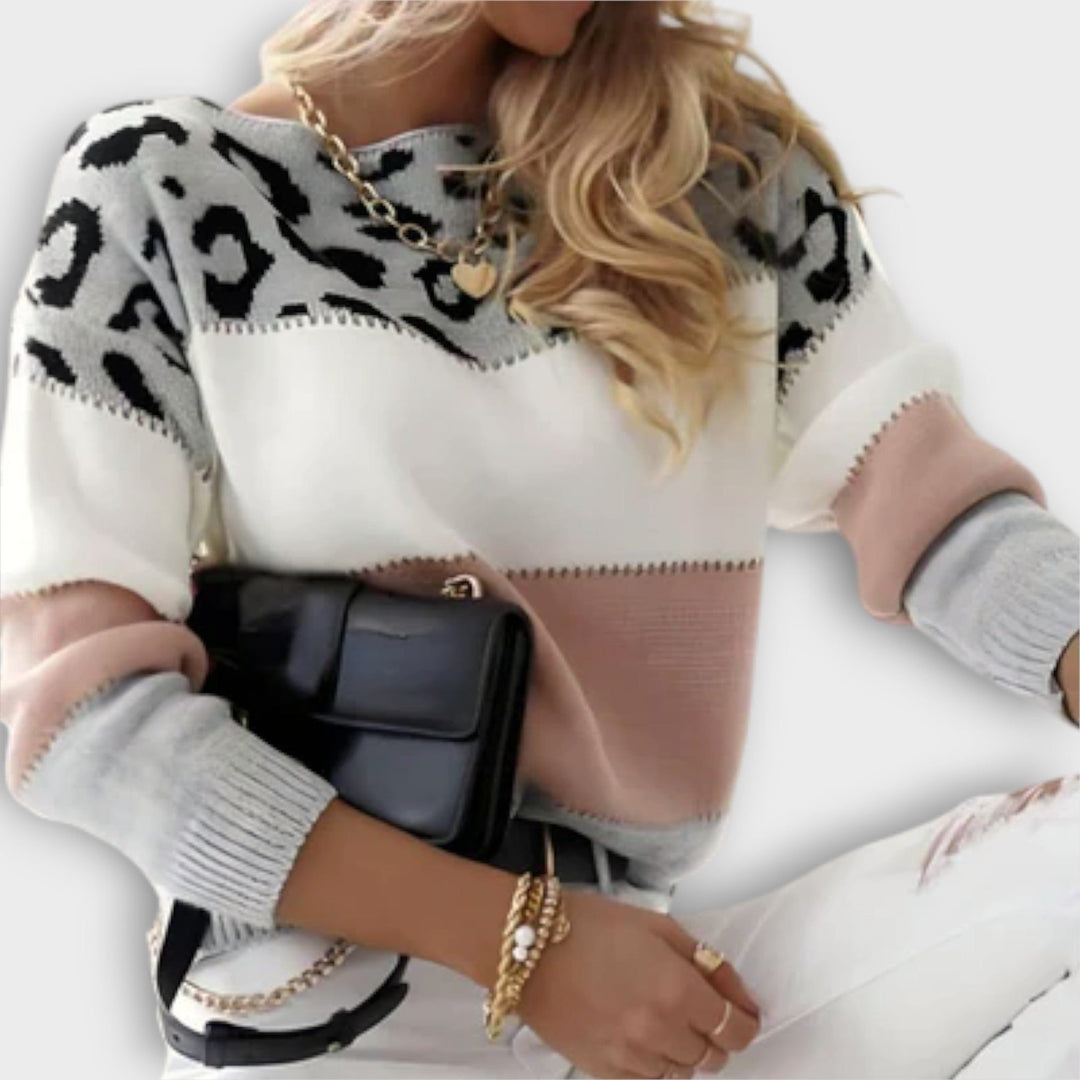 Saffron | Leopard Print Sweater with Crew Neck for Women