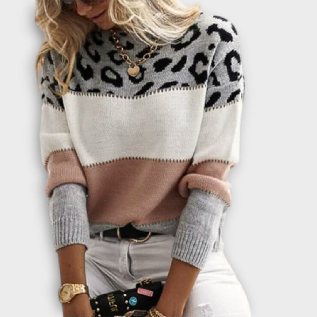 Saffron | Leopard Print Sweater with Crew Neck for Women