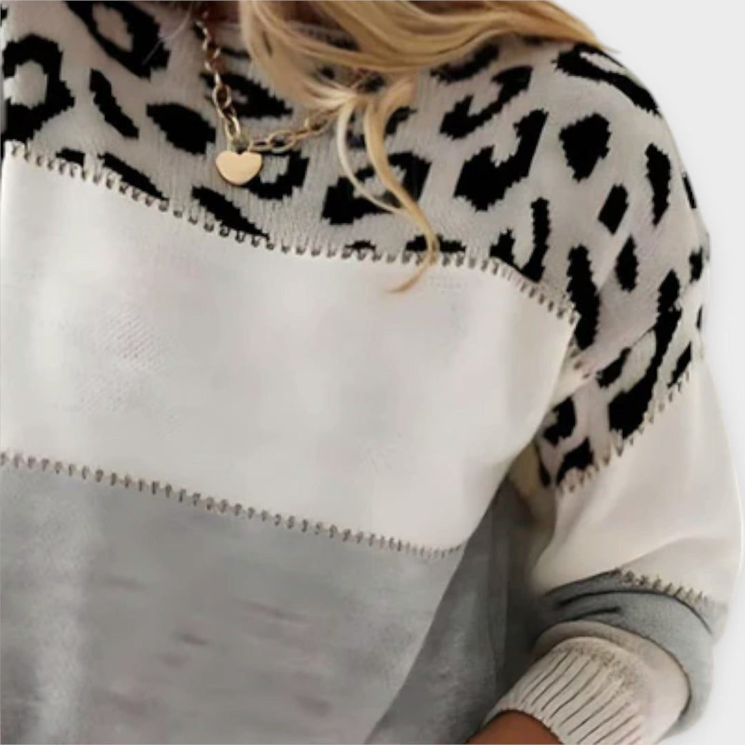 Saffron | Leopard Print Sweater with Crew Neck for Women