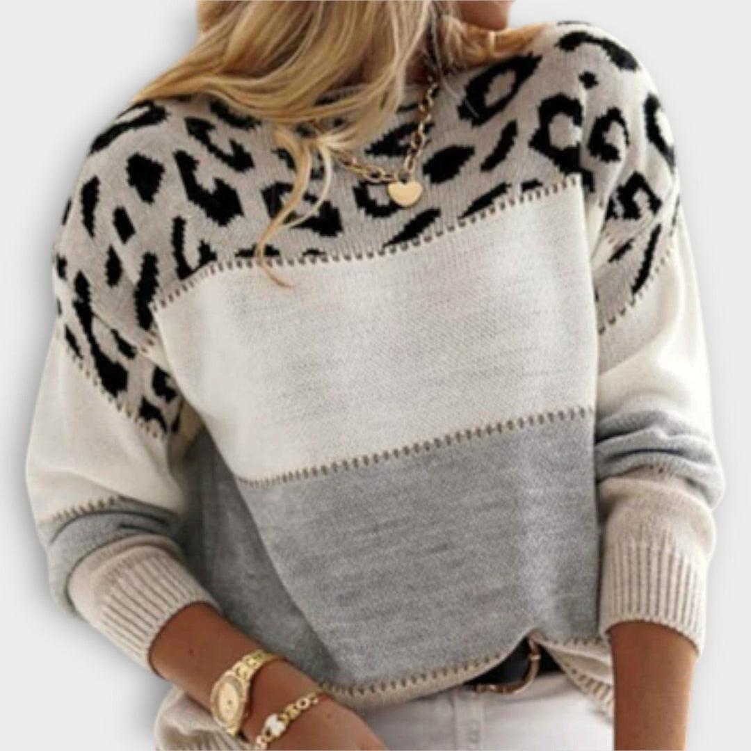 Saffron | Leopard Print Sweater with Crew Neck for Women