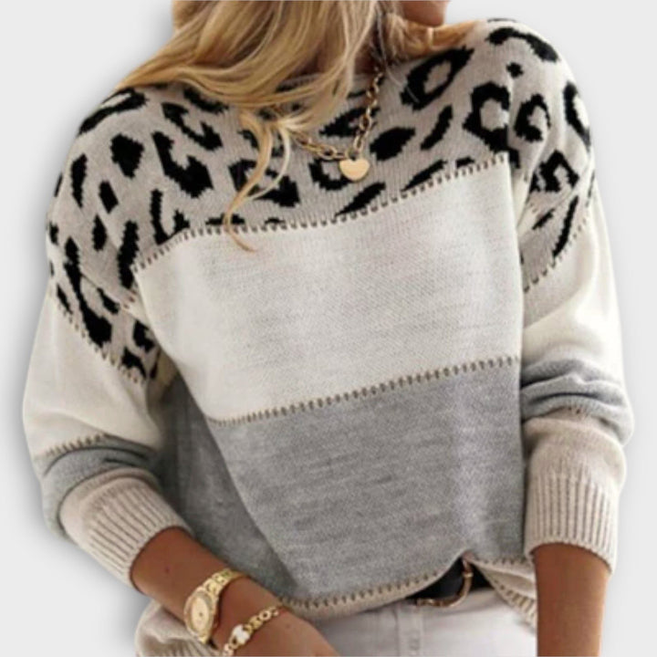 Saffron | Leopard Print Sweater with Crew Neck for Women