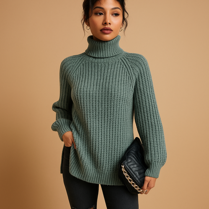 Women's Turtleneck Sweater Ribbed Knit Long Sleeve Oversized Winter Pullover