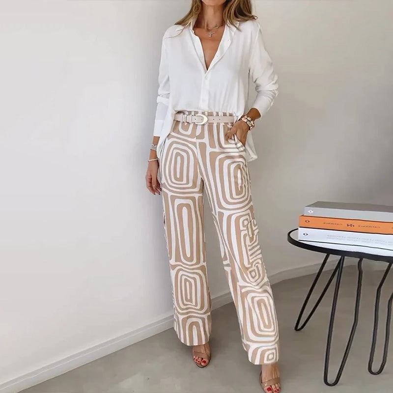 Radegonde | Geometric Print Wide Leg Pants Set for Women