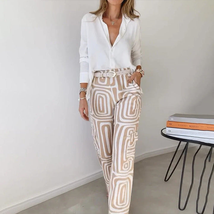 Radegonde | Geometric Print Wide Leg Pants Set for Women
