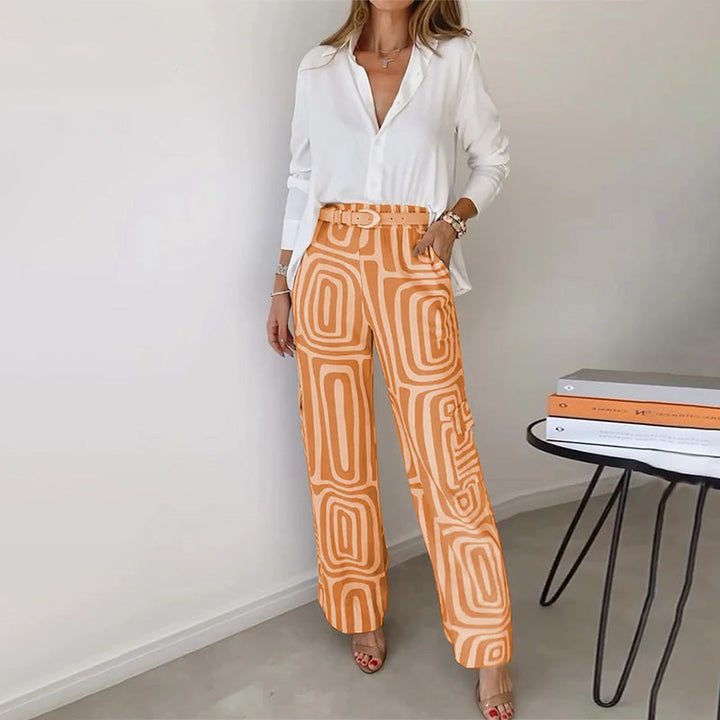 Radegonde | Geometric Print Wide Leg Pants Set for Women