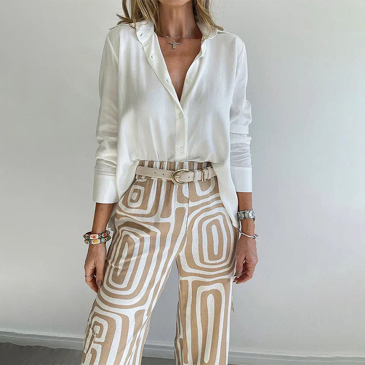 Radegonde | Geometric Print Wide Leg Pants Set for Women