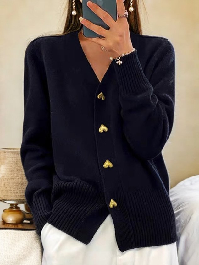 Women's V-Neck Layering Cardigan – Button Front Long Sleeve Knit Cardigan
