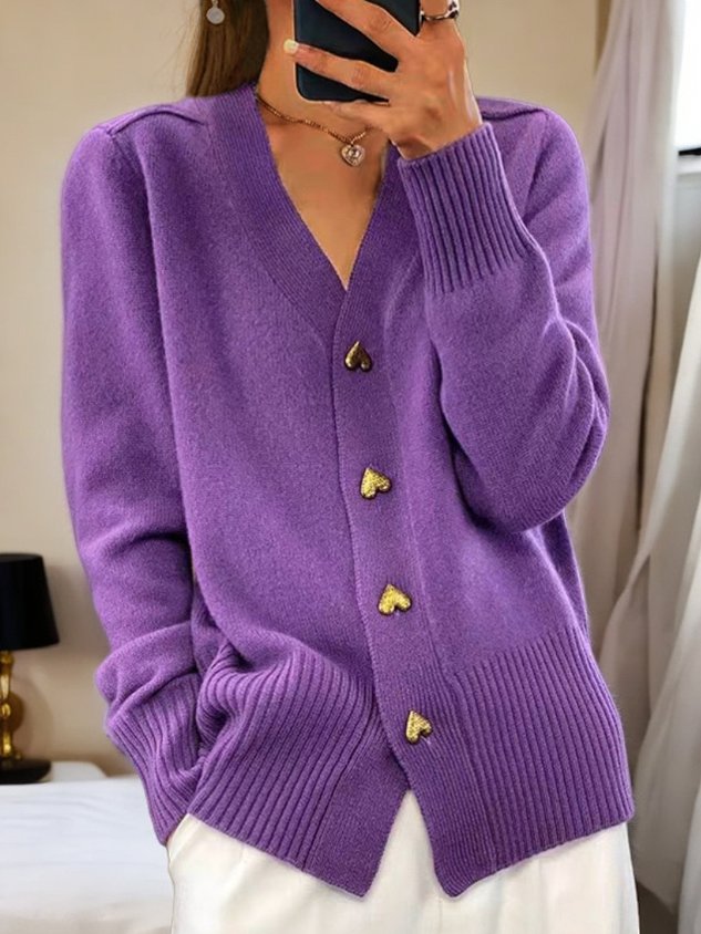 Women's V-Neck Layering Cardigan – Button Front Long Sleeve Knit Cardigan