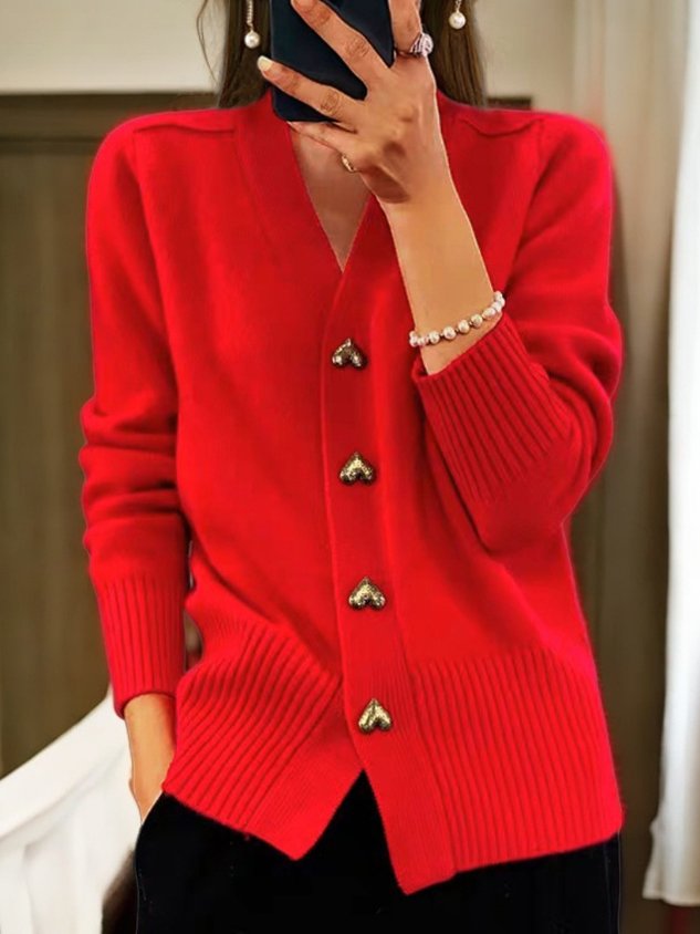 Women's V-Neck Layering Cardigan – Button Front Long Sleeve Knit Cardigan