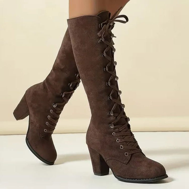 Trinity | Lace-Up Suede Block Heel Knee High Boots for Women