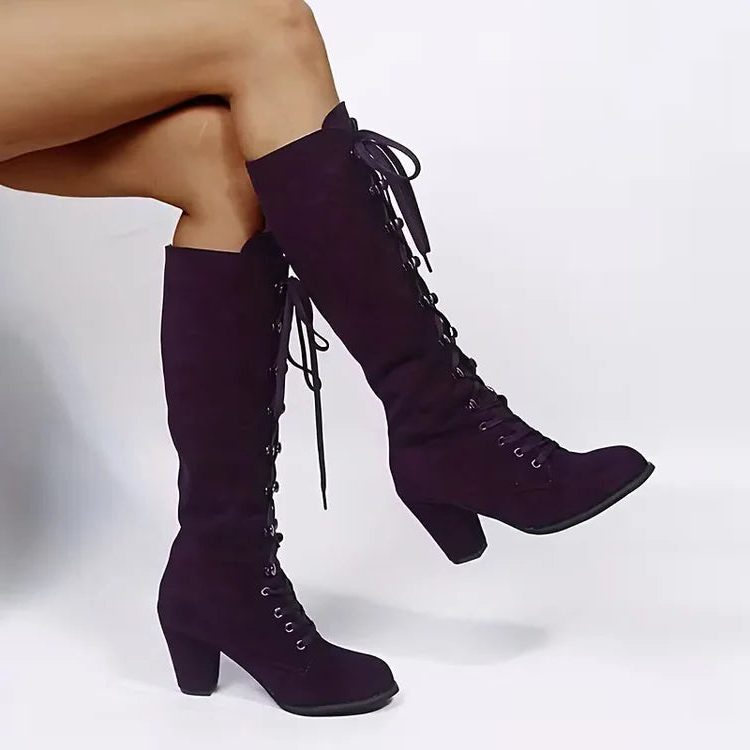 Trinity | Lace-Up Suede Block Heel Knee High Boots for Women